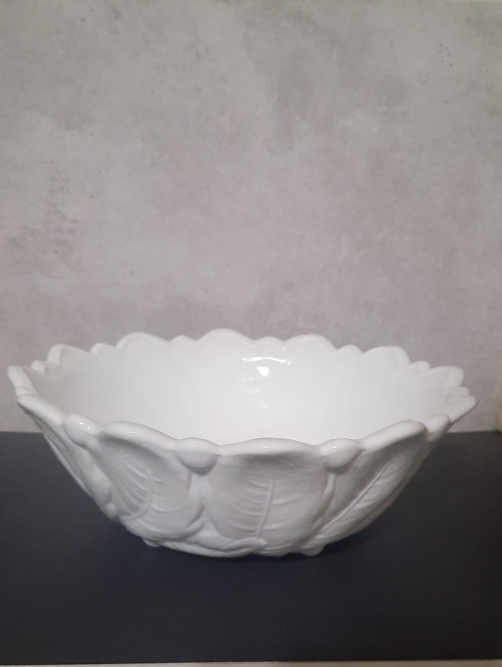 Vintage Indiana Glass Cabbage Leaf and Wild Rose Milk Glass Scalloped Bowl